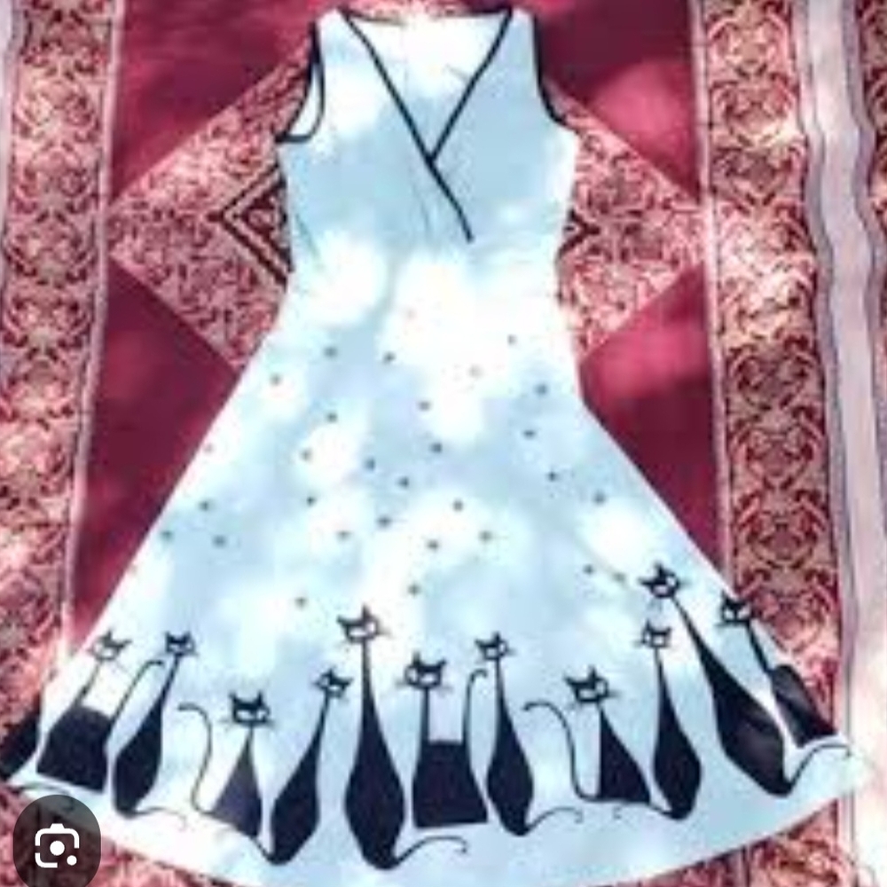Chic Cat Print Sleeveless Dress